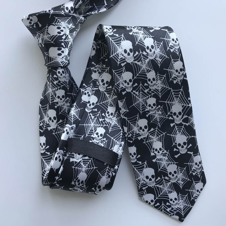 New Arrival 5cm Fashion Narrow Ties Stylish Men Printed Party Necktie Skulls with Spider Net