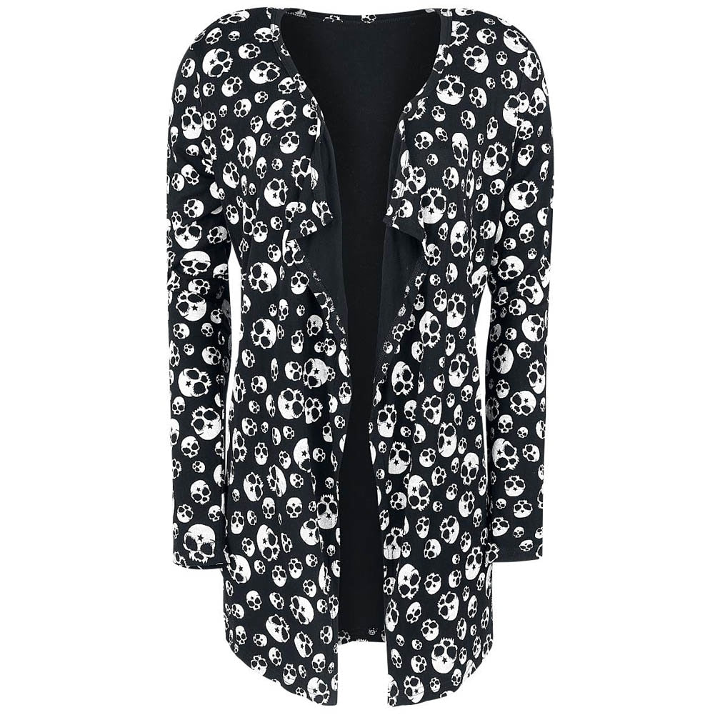 New Arrival Fashion Elegant Women Printed Long Cardigans Spring Autumn Knitted Thin Skull Head Printing cardigan sweater