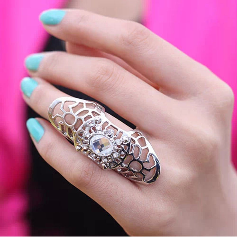 New Arrival Punk Charms Rings Women Carved Crystal Fashion Jeweley Finger Gold/Silver Plated Art Rings Female Wedding Rings