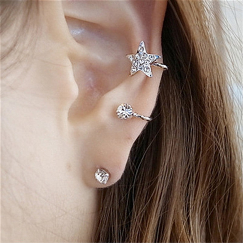 New Brincos Clip Earring Simulated-pearl Crystal Heart Leaf Star Flower Ear Bone Cuff Earrings For Women Men Jewelry