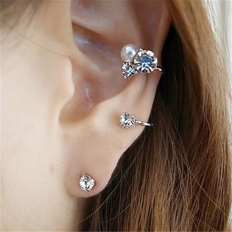 New Brincos Clip Earring Simulated-pearl Crystal Heart Leaf Star Flower Ear Bone Cuff Earrings For Women Men Jewelry
