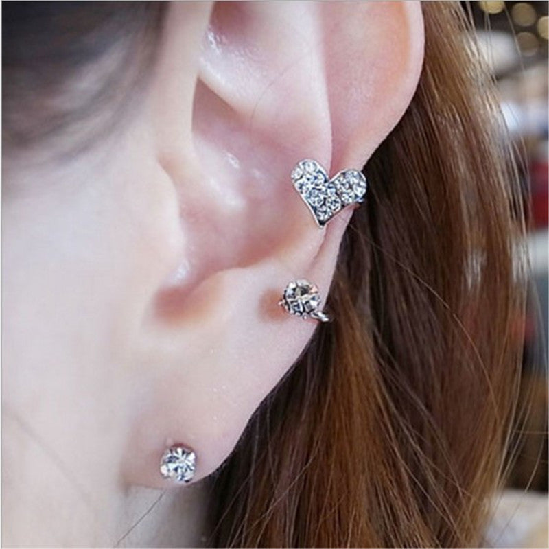 New Brincos Clip Earring Simulated-pearl Crystal Heart Leaf Star Flower Ear Bone Cuff Earrings For Women Men Jewelry