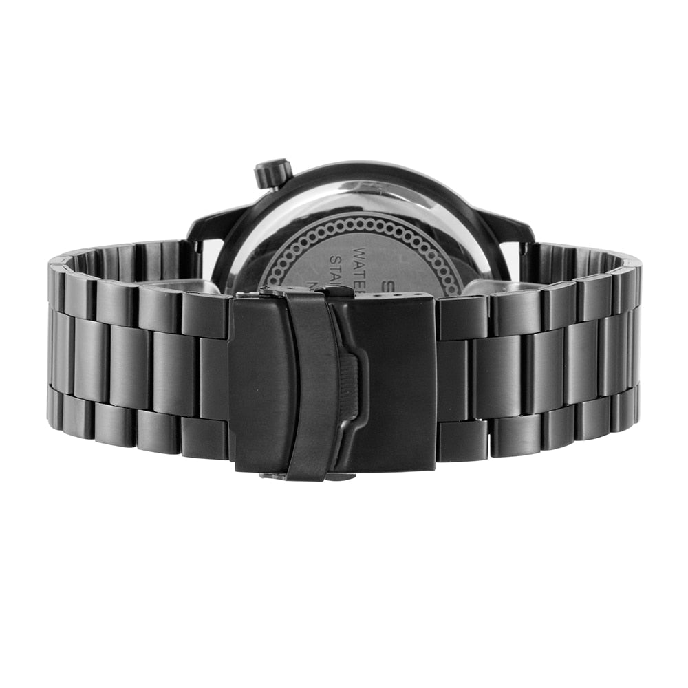 3D Punk Skull Watches Men SKONE Brand Luxury Black Stainless Steel