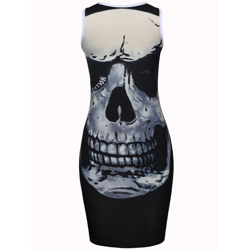 Skull Printed Summer Vintage Vest Mini Package Hip Dress Femme