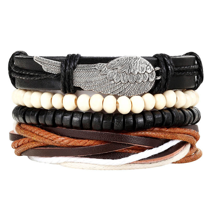 New Fashion Bead Leather Bracelets & bangles for Women 3/4 pcs 1 Set Multilayer Wristband Bracelet Men Pulseiras