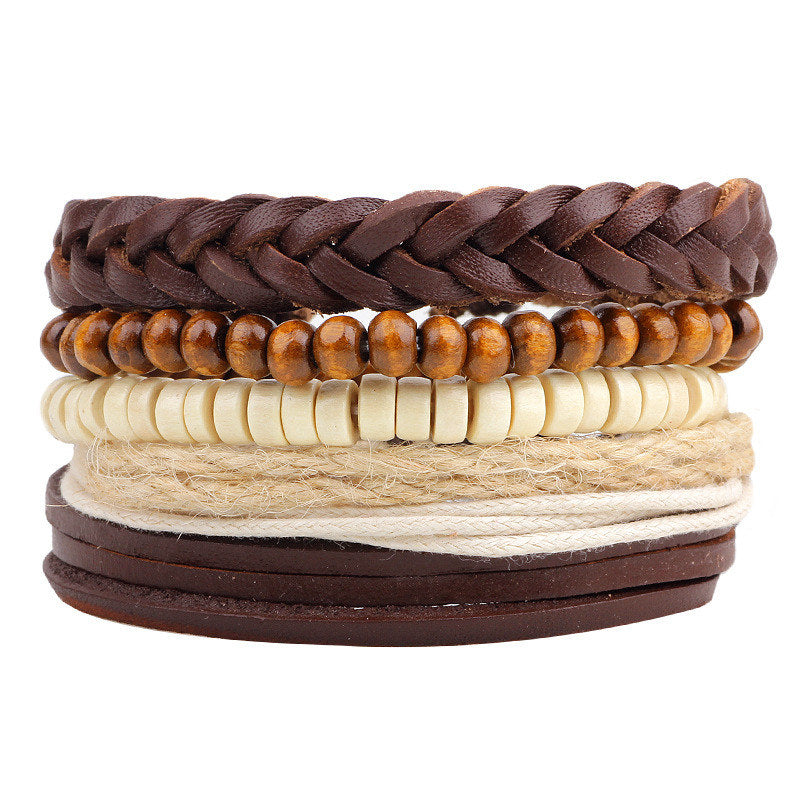 New Fashion Bead Leather Bracelets & bangles for Women 3/4 pcs 1 Set Multilayer Wristband Bracelet Men Pulseiras