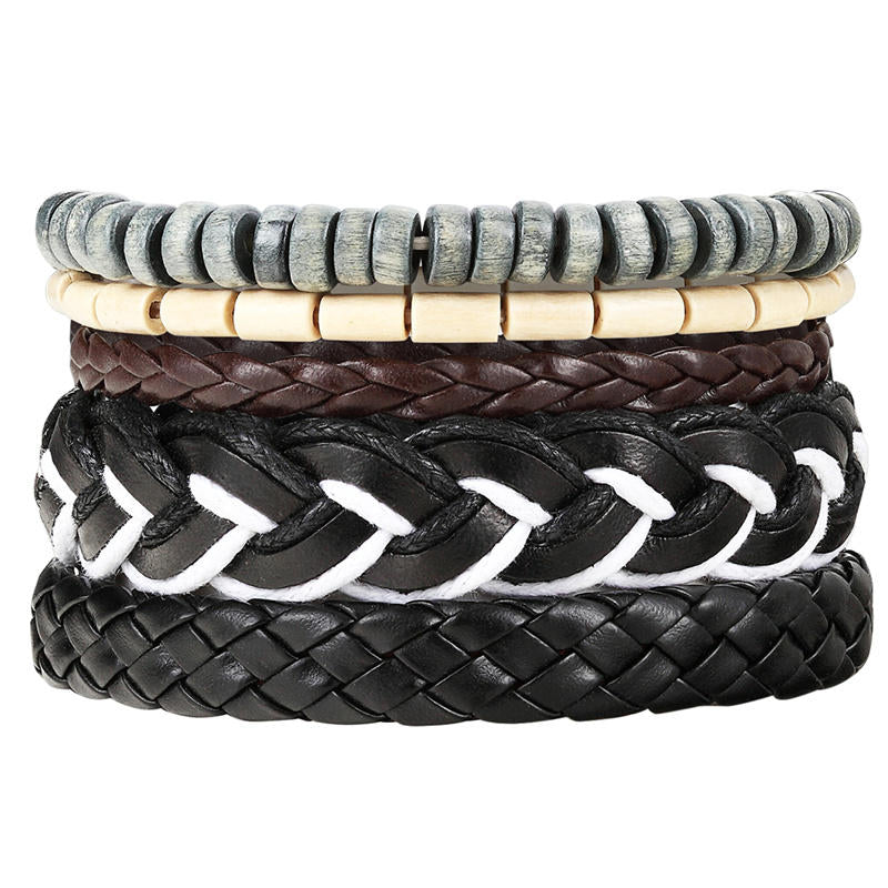 New Fashion Bead Leather Bracelets & bangles for Women 3/4 pcs 1 Set Multilayer Wristband Bracelet Men Pulseiras