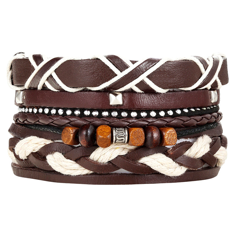 New Fashion Bead Leather Bracelets & bangles for Women 3/4 pcs 1 Set Multilayer Wristband Bracelet Men Pulseiras