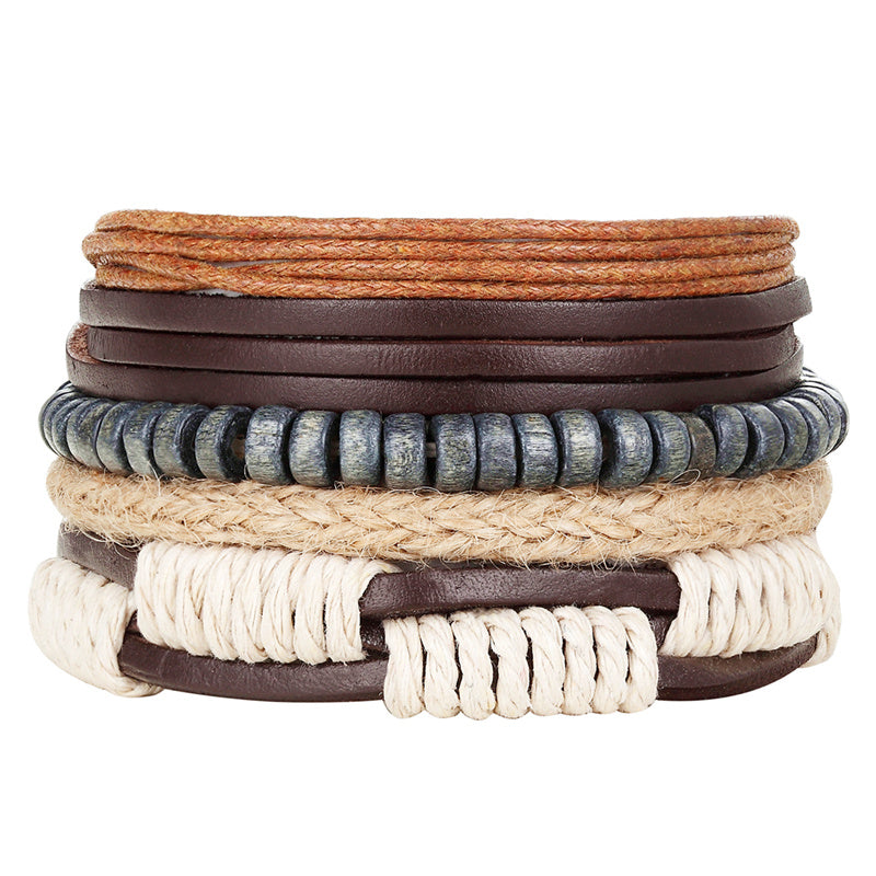 New Fashion Bead Leather Bracelets & bangles for Women 3/4 pcs 1 Set Multilayer Wristband Bracelet Men Pulseiras