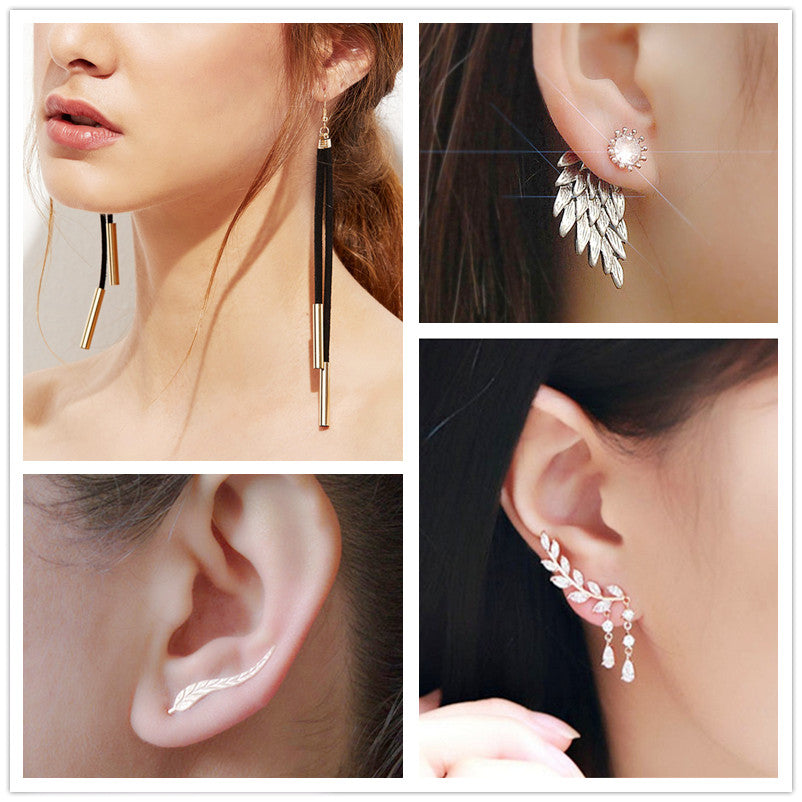 Imitation Pearl Heart Crystal Flower Bow Leaf Angel Wings Geometry Stud Earrings for Women Jewelry