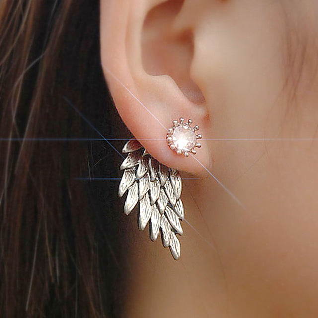 Imitation Pearl Heart Crystal Flower Bow Leaf Angel Wings Geometry Stud Earrings for Women Jewelry