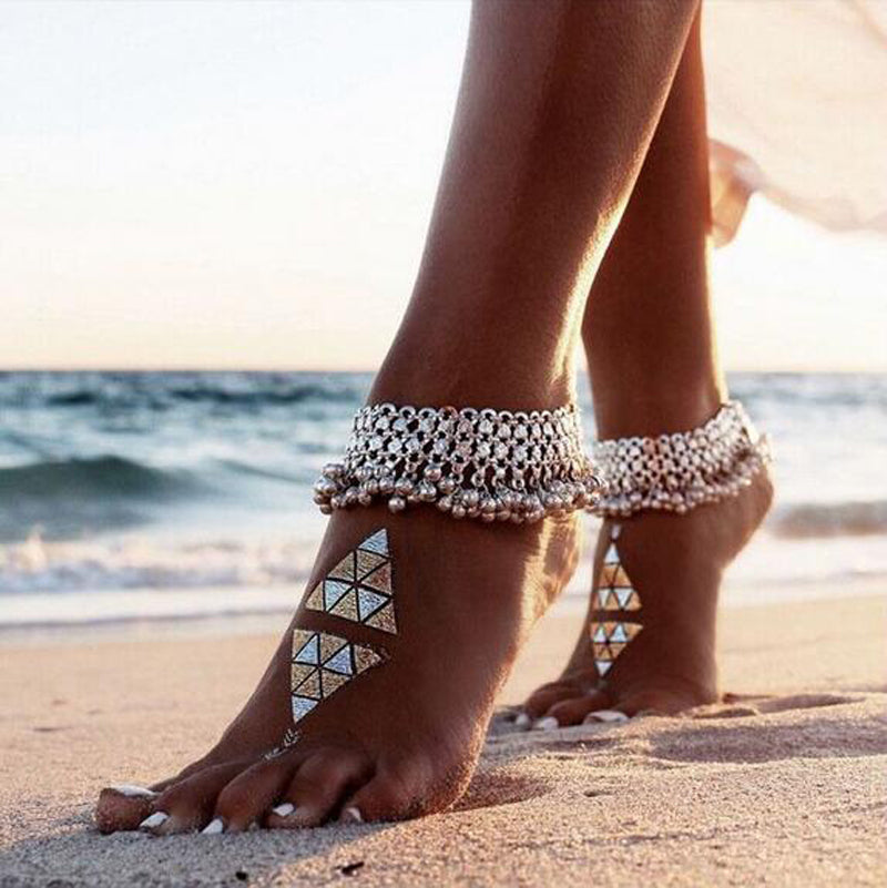New Fashion Sexy Vintage Silver Anklet Chain Lots Bell Beads Ankle Bracelet Foot Jewelry For Women Barefoot Sandal