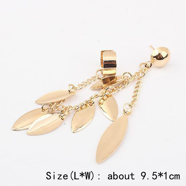 New Fashion Women Girl Punk Rock Leaf Chain Tassel Dangle Cuff Earrings Charms Metallic Wrap Ear Cuff Earrings