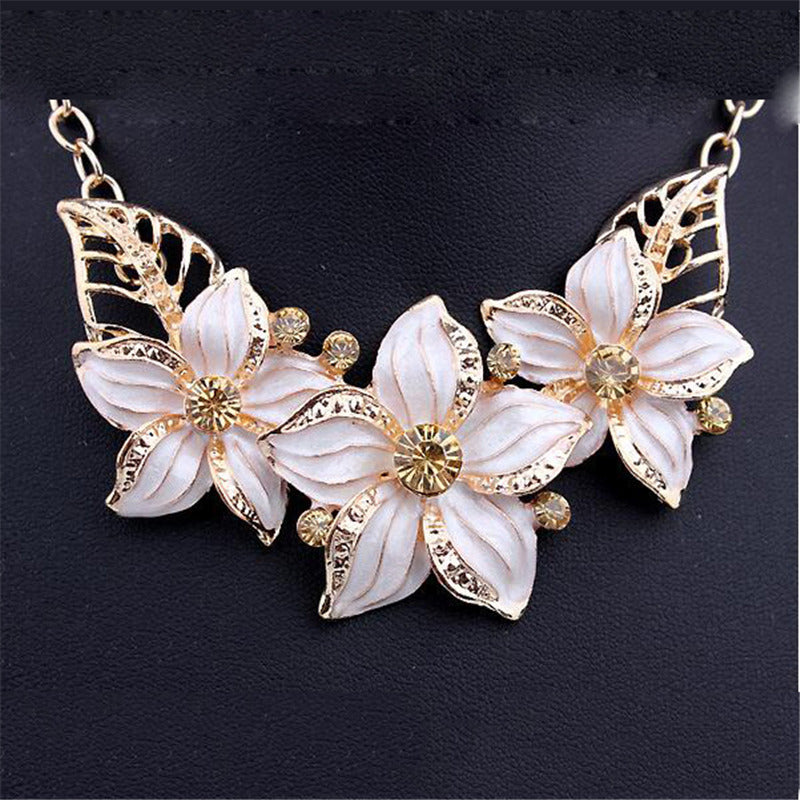New Jewelry Sets Necklace Earrings Crystal Enamel Flower African Maxi Statement Jewelry Wedding Bridal Pendant Dress Accessories