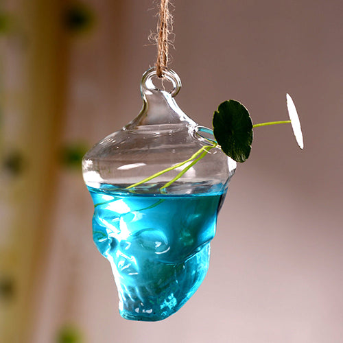 New Promption Creative Clear Glass Skull Shape Flower Plant Hanging Vase Home Office Decor