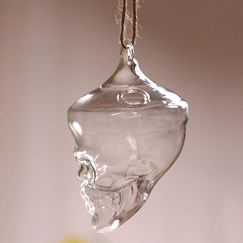 New Promption Creative Clear Glass Skull Shape Flower Plant Hanging Vase Home Office Decor