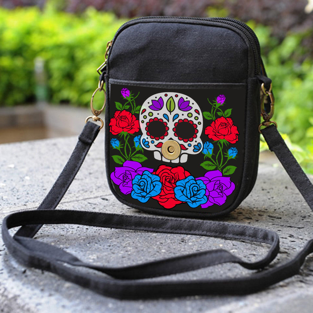 New Women Skull Bag Ethnic Vintage Floral Embroidered Canvas Cover Shoulder Messenger Bags Small Coins Travel Beach Phone Purse