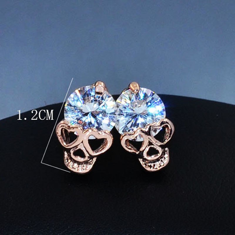 New fashion jewelry rose gold color CZ zircon skull skeleton stud gift for women girl E2845