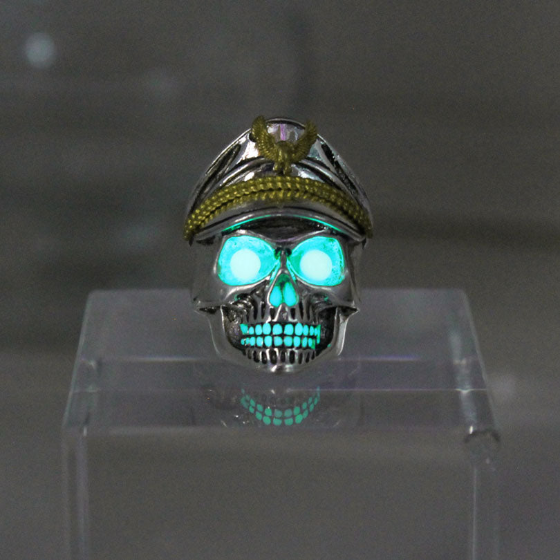 New glow ring Officer skull Ring men women Glowing Ring Luminous World War II Germany rings punk gift Glow In The Dark Jewelry