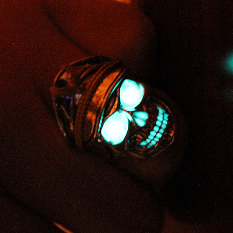 New glow ring Officer skull Ring men women Glowing Ring Luminous World War II Germany rings punk gift Glow In The Dark Jewelry