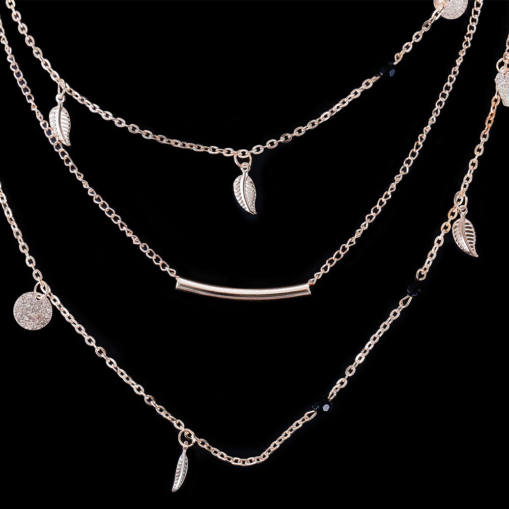 New gold silver chain beads leaves pendant necklace fashion jewelry multi layer necklaces for women