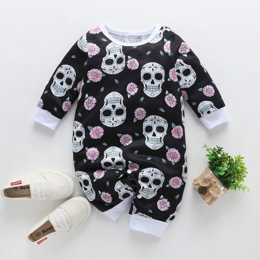 NewBorn Baby Clothes Boy Girl Long Sleeve O neck Cute Floral Skull