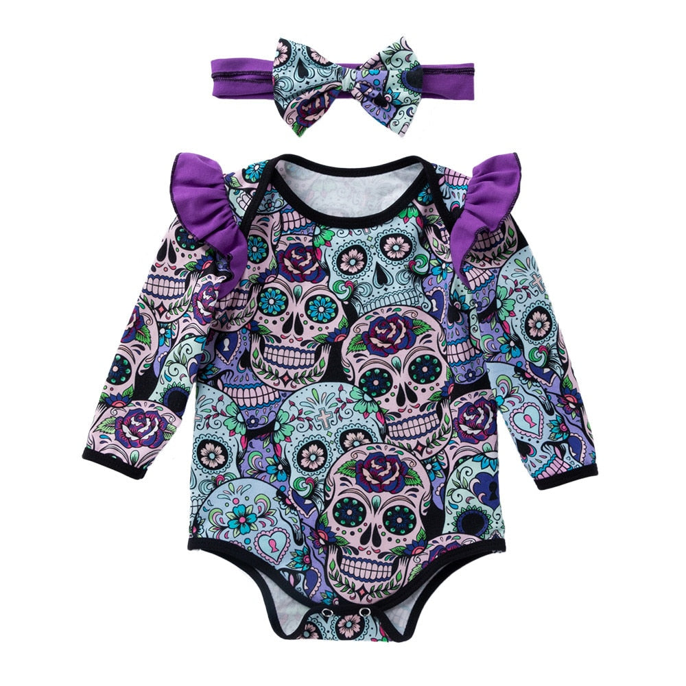 2pcs Newborn Baby Skull Romper+headhand