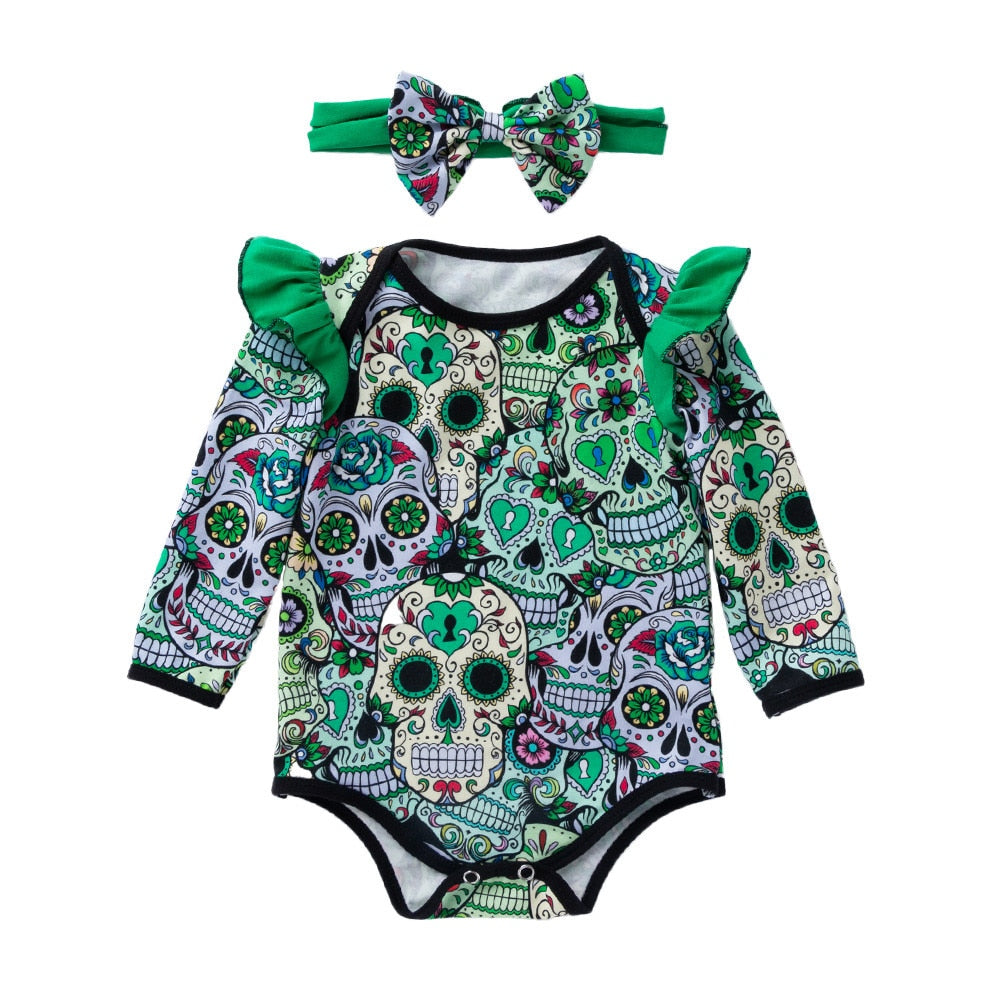 2pcs Newborn Baby Skull Romper+headhand