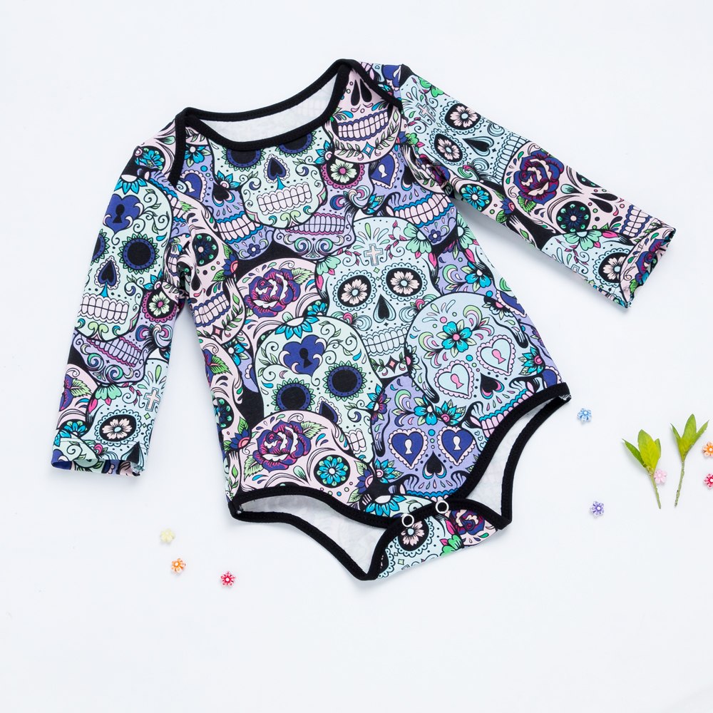 Newborn Baby Jumpsuit Rompers Boys Girls Long Sleeve Cotton Skull Cartoon Party Clothing Overalls Halloween Outfits Infant 0-2T