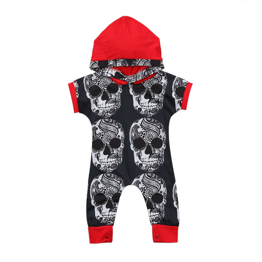 Toddler Baby Boys Skull One pieces Cotton Hooded Romper Jumpsuit Harem Outfits
