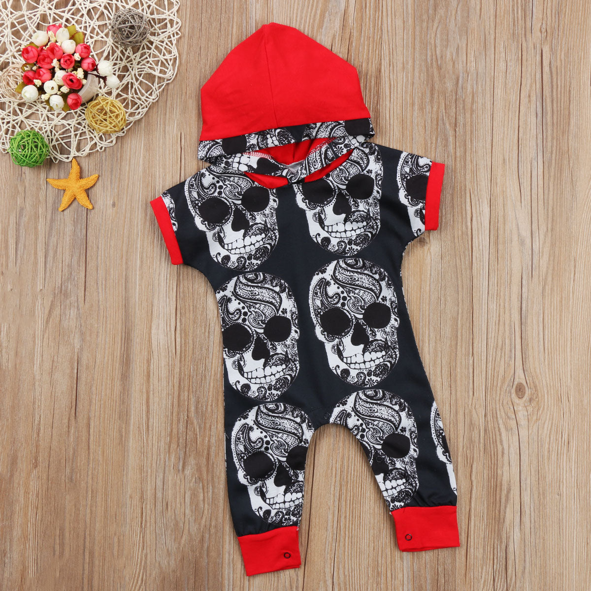 Toddler Baby Boys Skull One pieces Cotton Hooded Romper Jumpsuit Harem Outfits
