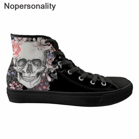 Sugar Skull Winter Sneakers 3D Print Rose Punk Style High Top Canvas Shoes