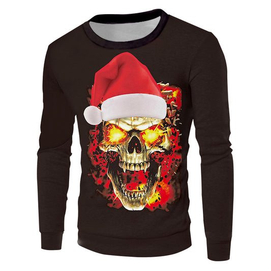 3D Printed Christmas Hat And Flame Skull New Pullover