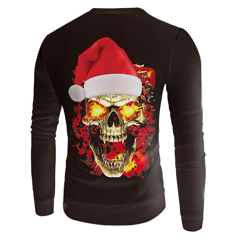 3D Printed Christmas Hat And Flame Skull New Pullover