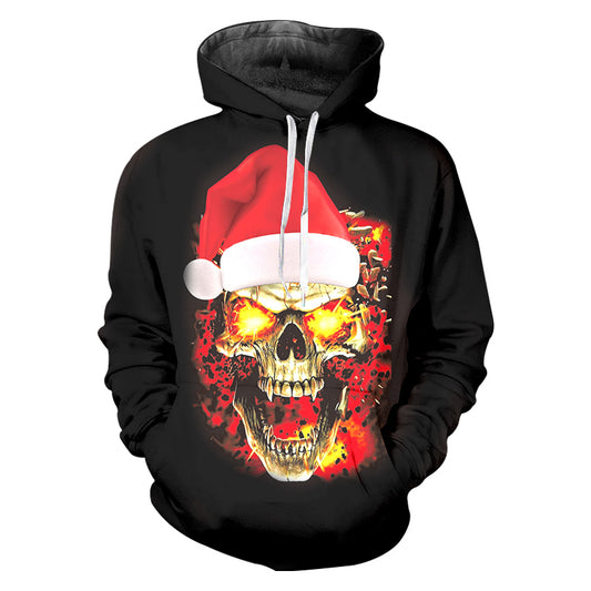 3D Printed New Christmas Hat And Flame Skull Pullover