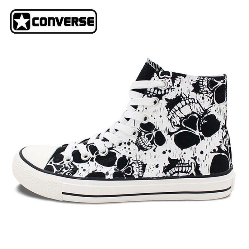 Original Shoes Skull Patterns Shoes for Men Design Black Converse All Star High Canvas Sneakers Womens Chuck Taylors