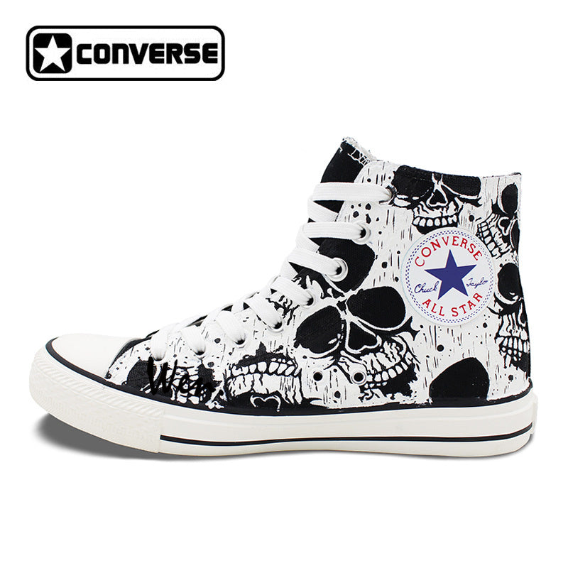 Original Shoes Skull Patterns Shoes for Men Design Black Converse All Star High Canvas Sneakers Womens Chuck Taylors