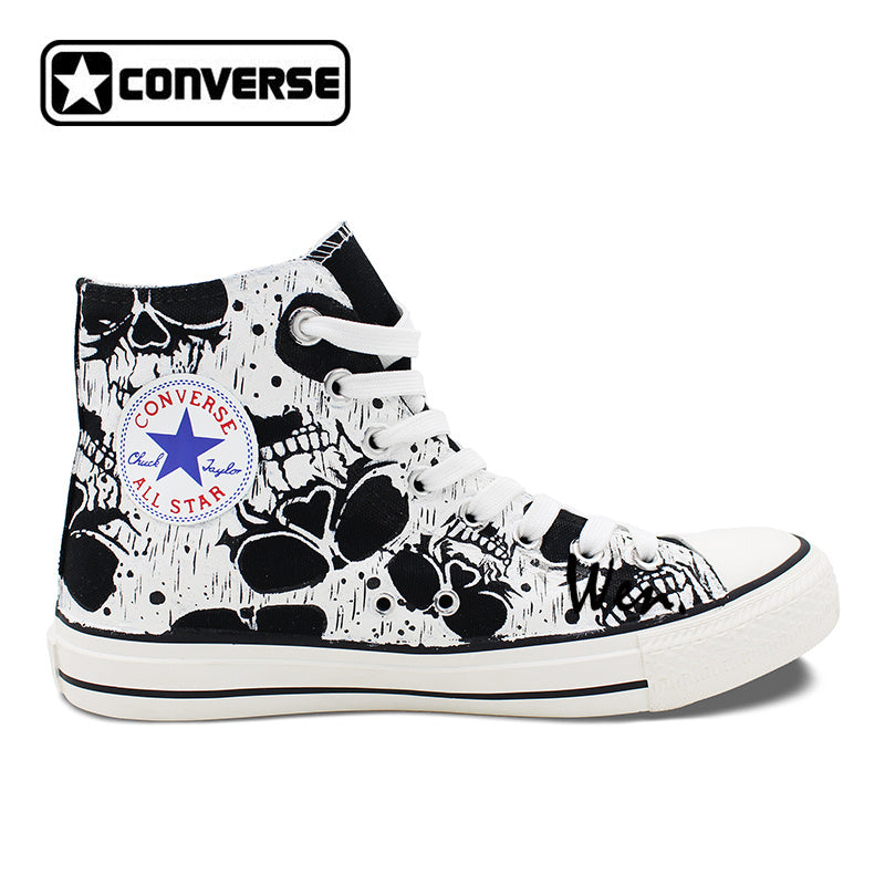 Original Shoes Skull Patterns Shoes for Men Design Black Converse All Star High Canvas Sneakers Womens Chuck Taylors