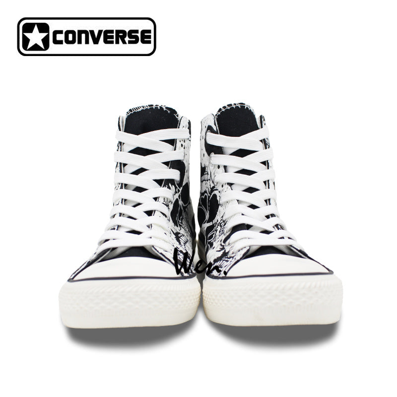 Original Shoes Skull Patterns Shoes for Men Design Black Converse All Star High Canvas Sneakers Womens Chuck Taylors