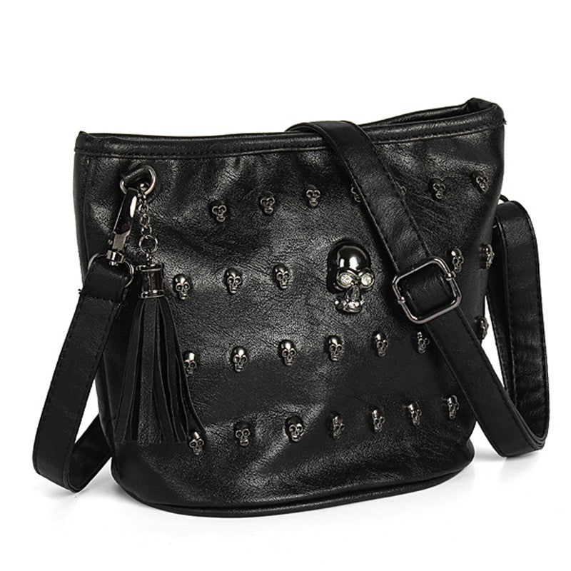Black Skull Bags Women Punk Shoulder Bag Ladies Rivet Studs Handbag