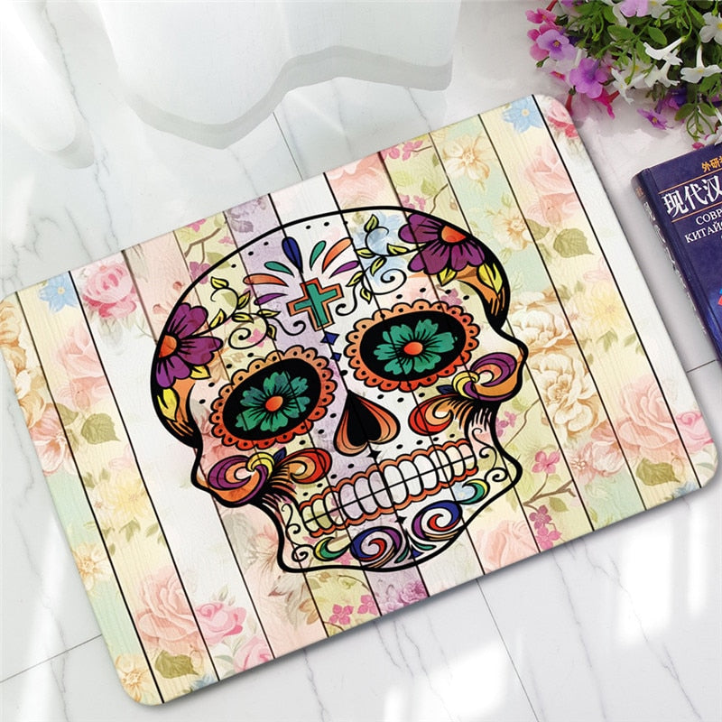 Outdoor Mat for Kitchen Sugar Skull Printed Water Absorption Velvet Carpet