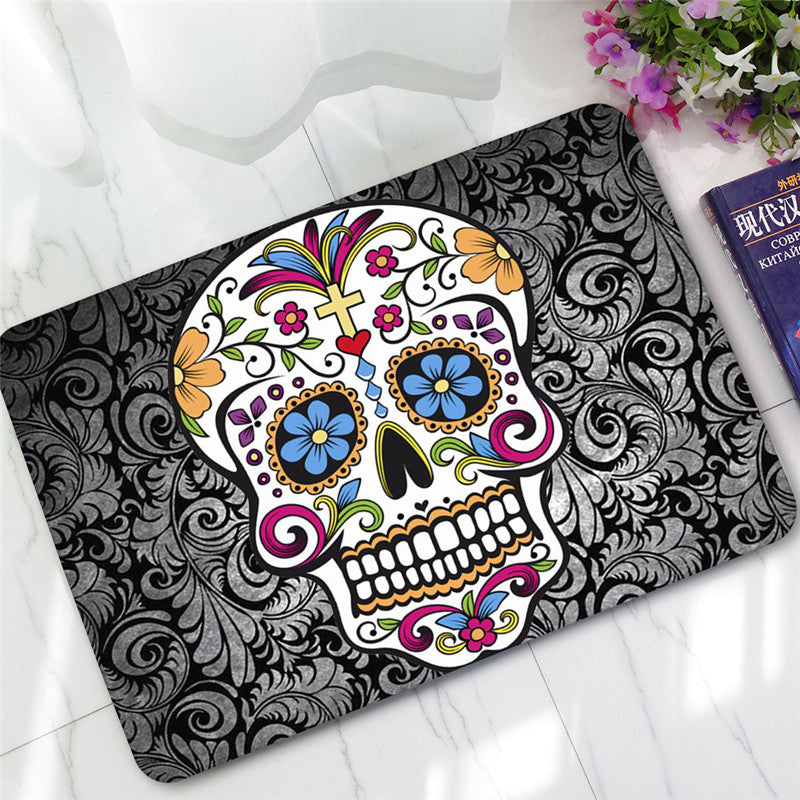 Outdoor Mat for Kitchen Sugar Skull Printed Water Absorption Velvet Carpet