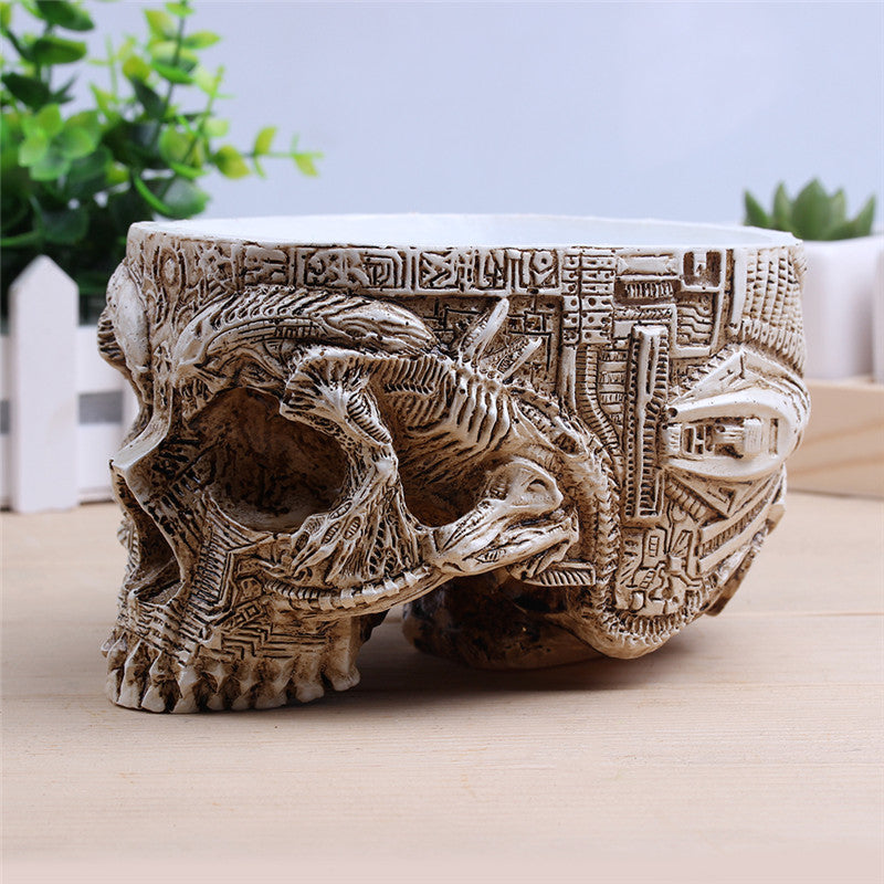 White Antique Sculpture Human Skull Planter Garden Storage Pots Container Macetas Decoration Flower Pot For Home Decor