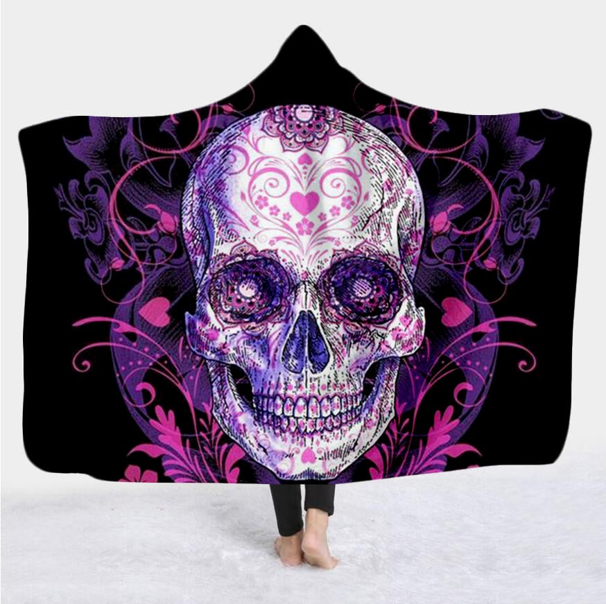 Hooded Blanket for Adult Gothic Color Skull