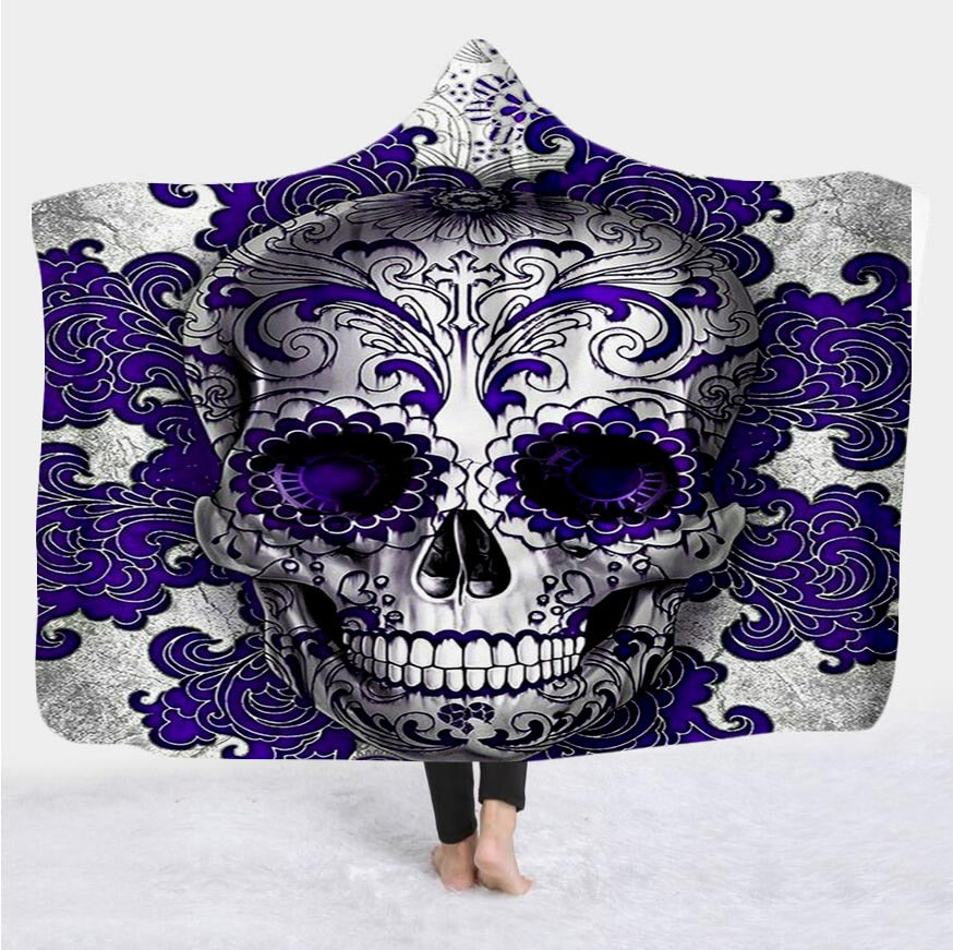 Hooded Blanket for Adult Gothic Color Skull
