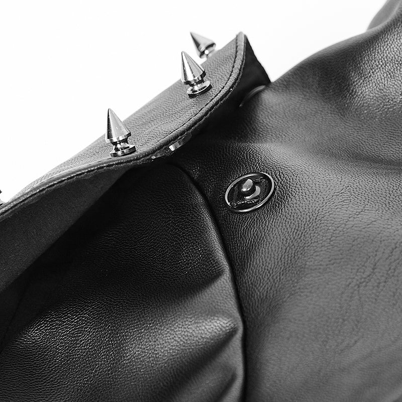 Punk Rivet Studded Sexy Woman High Collar Tight Leather Jacket Turtleneck Gothic Black Short Jackets Coat Halloween