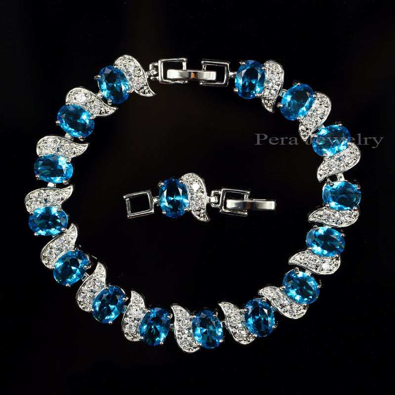 925 Sterling Silver Bridal Wedding Party Jewelry Super White Cubic Zirconia Chain & Link Bracelet For Brides B081
