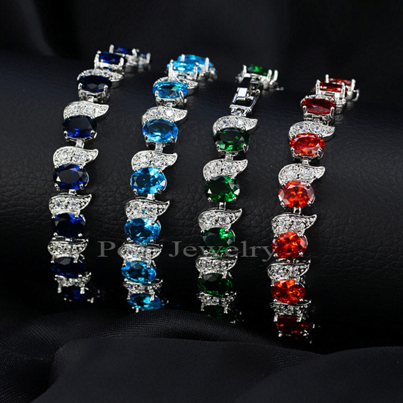 925 Sterling Silver Bridal Wedding Party Jewelry Super White Cubic Zirconia Chain & Link Bracelet For Brides B081