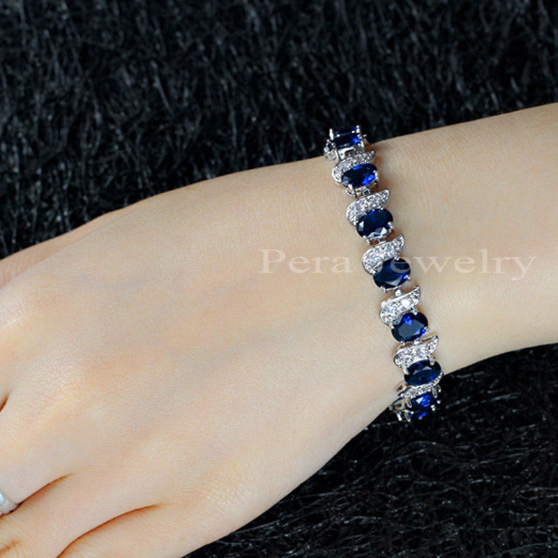 925 Sterling Silver Bridal Wedding Party Jewelry Super White Cubic Zirconia Chain & Link Bracelet For Brides B081