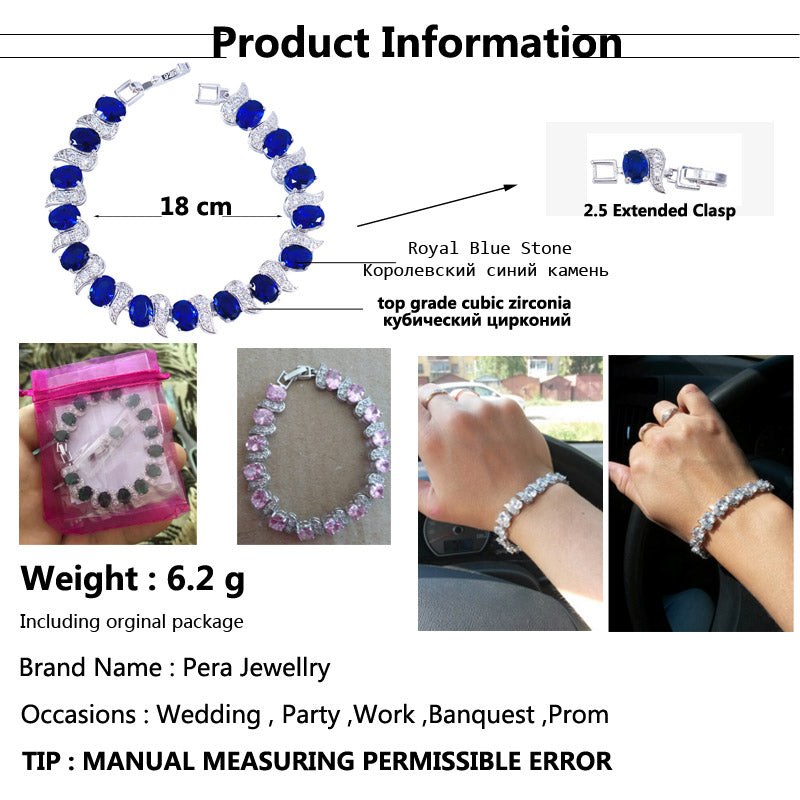 925 Sterling Silver Bridal Wedding Party Jewelry Super White Cubic Zirconia Chain & Link Bracelet For Brides B081